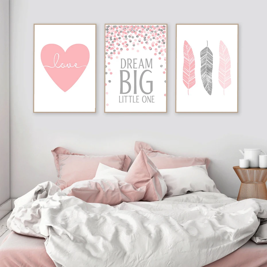 little girls bedroom art pink hearts A4 print 