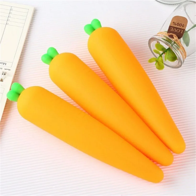 

TOPSTHINK Novelty custom design emulation carrot shape pencil pouch cute soft silicon high-quality pencil case