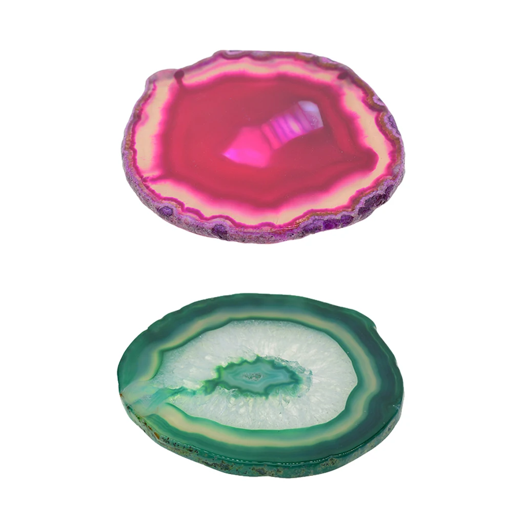 2 Pieces Natural Originally 80-100mm Agate Quartz Crystal Slices Coaster Home Gemstone Ornament Cup Mat DIY Crafts Group
