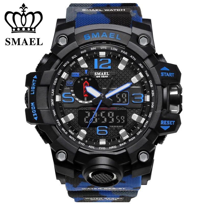 Smael бренд Часы с двойным табло Военное Дело сигнализации Кварцевые часы мужской подарок светодиодный цифровой Для мужчин спортивные часы для Для мужчин часов Relogio - Цвет: 1545MC-BU