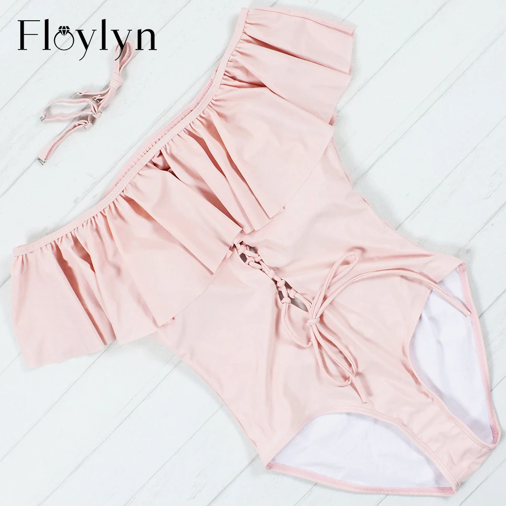 Купальный костюм Floylyn с оборками цельный купальный открытыми плечами женский на