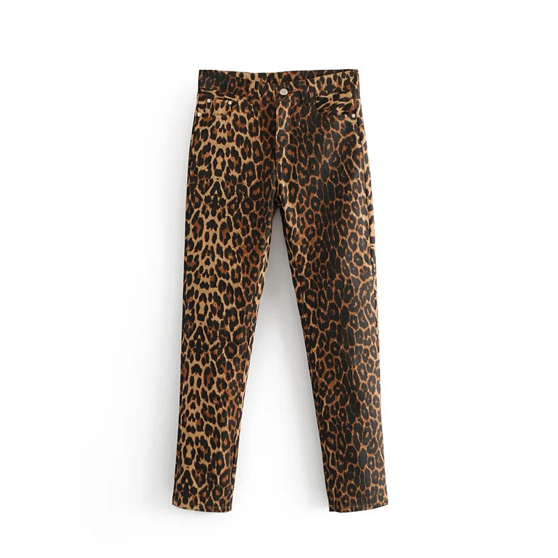 Новые женские джинсы с леопардовым принтом, брюки-карандаш с животным узором на молнии, винтажные Женские повседневные джинсовые брюки до щиколотки
