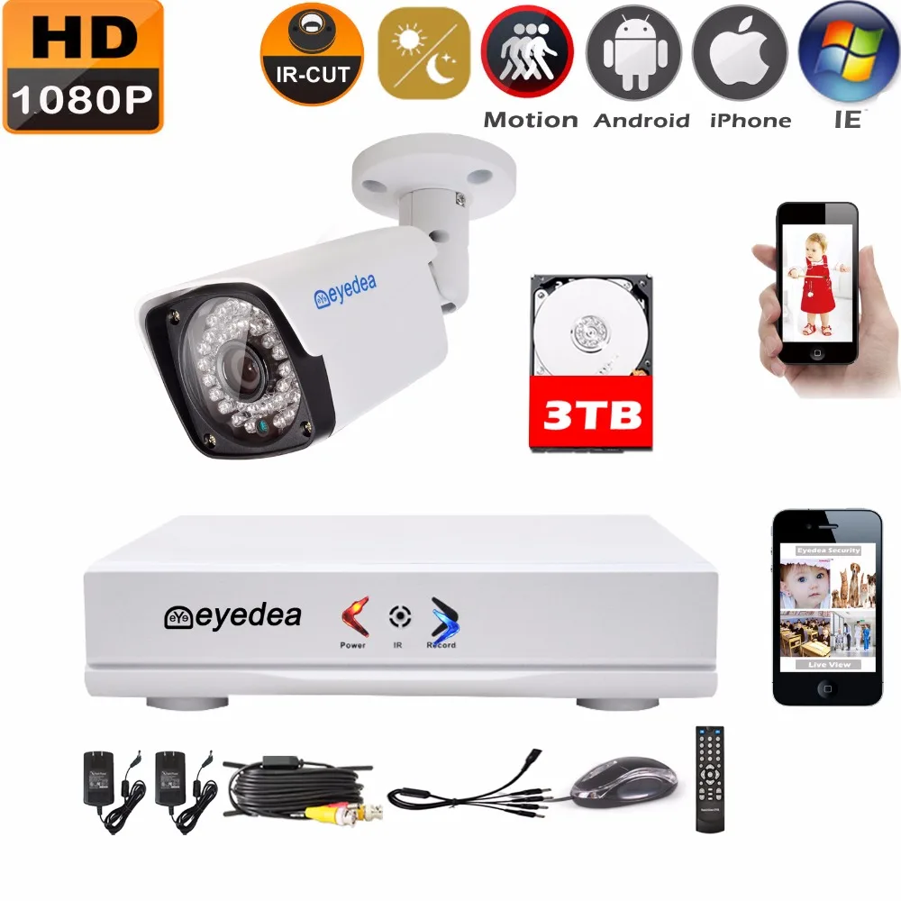 

Eyedea 4CH HDMI Phone View DVR Recorder 1080P 5500TVL Bullet LED Night Vision Outdoor Waterproof CCTV Security Camera System 3TB
