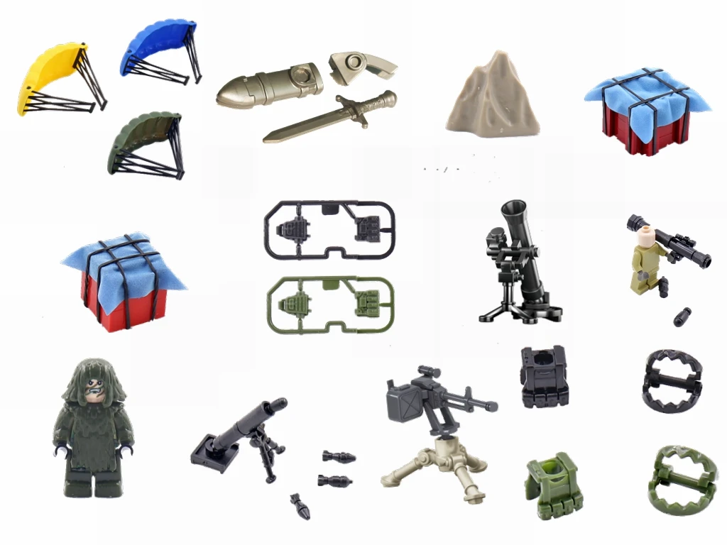

Legoing military game to stimulate the battlefield parachute airdrop bulletproof clothing Gatlin game Legoi building blocks toys
