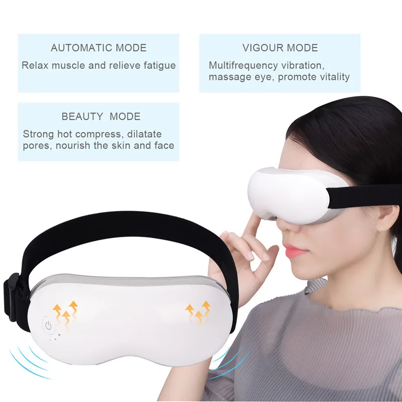 Rechargeable Eye Massager Adjustable Eastic Headband Wireless Massage Glasses Hot Compression Multi