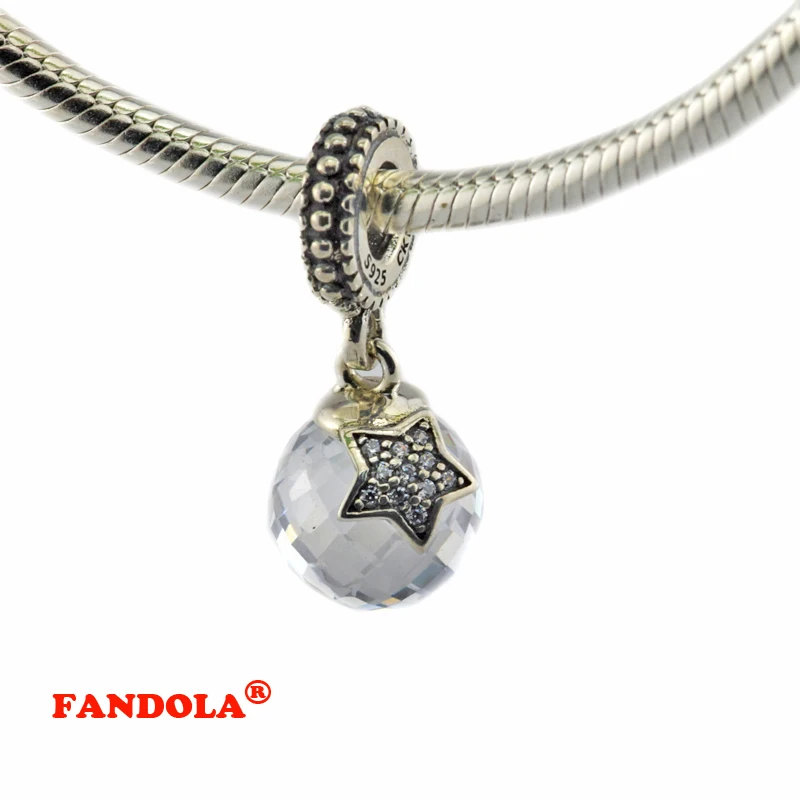Подходит Пандора браслеты Луна и Звезда бусины с прозрачным кристаллом 925 Серебряные украшения