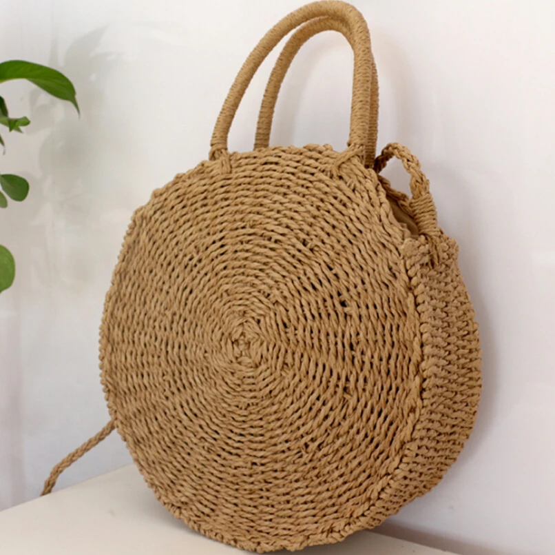 Женская тканая круглая соломенная сумка из ротанга, богемная пляжная круглая сумка, круговая сумка, летняя ручная работа, Ретро стиль, вязаные сумки-мессенджеры