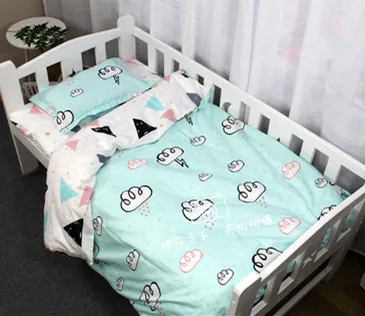 С начинкой! Мятно-зеленая хлопковая детская кроватка, Комплект постельного белья, съемная расческа и стирка, одеяло/простыня/Подушка