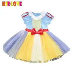 Kidlove для девочек принцессы милый пушистой пряжи платье с бантом короткий рукав платье для лета 2018 Новые Детские костюм