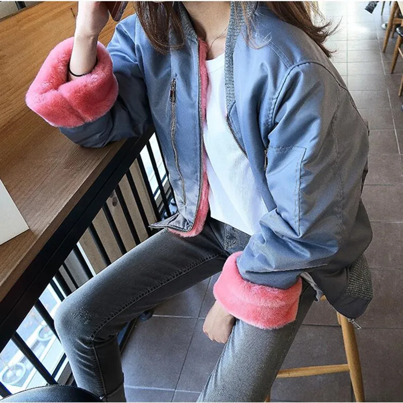 Manteau Black Hiver Mode 2017 Mujer Veste Lh1099 New Parkas Féminine Épais Velours Femmes Akslxdmmd Chaud grey Bomber De Fourrure wTvqRxn
