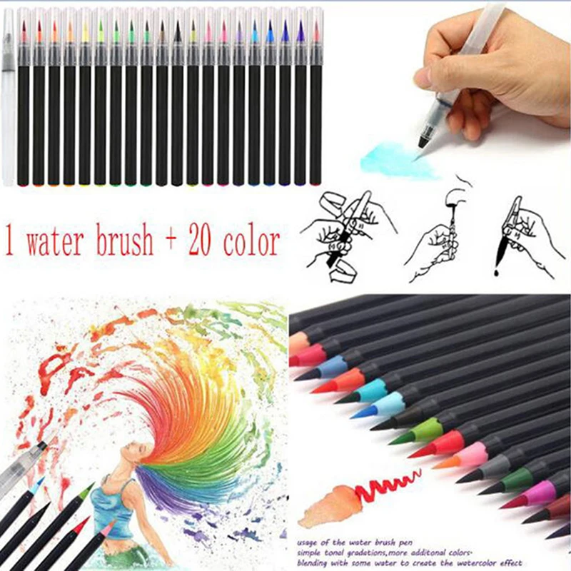 

20 Color Manga Comic Calligraphy Premium Painting Soft Brush Pen Set Markers Pen Effect Best For Coloring Books