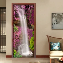 Waterfall Landscape 3D Mural Wallpaper Door Stickers Home Decor Living Room Bedroom PVC Self-adhesive DIY Door Sticker 3D Modern 3d door unicorn animal wall sticker styling vinyl mural forest landscape wallpaper home living room bedroom decoration