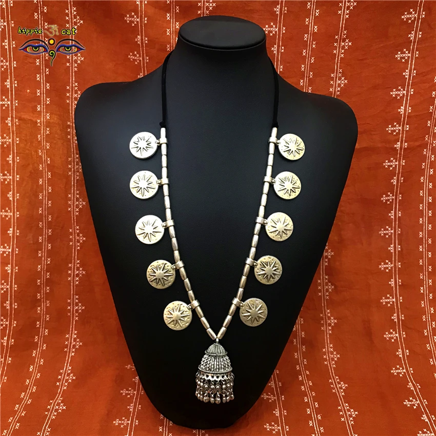 Солнце монета Ретро Племенной Стиль кости кулон jhumki оригинальный ручной