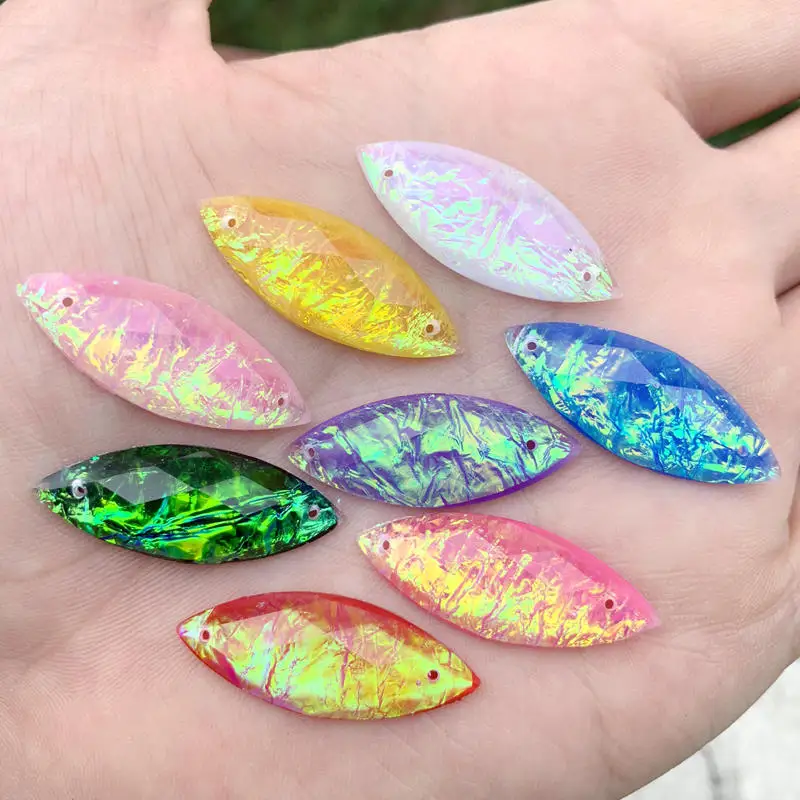 

72pcs Shine Opal Crystal AB Color Sew On Rhinestone Sew On Stones Spacer buttons for DIY Garment Jewelry 12*31mm -A22*6