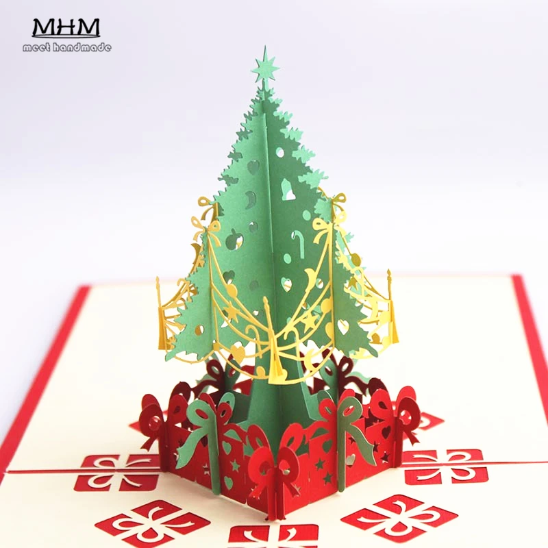  1pcs/lot Invitation 3D Wedding Christmas Trees Greeting Card 15*15cm Handmade Birthday Blessing New - 32812882601