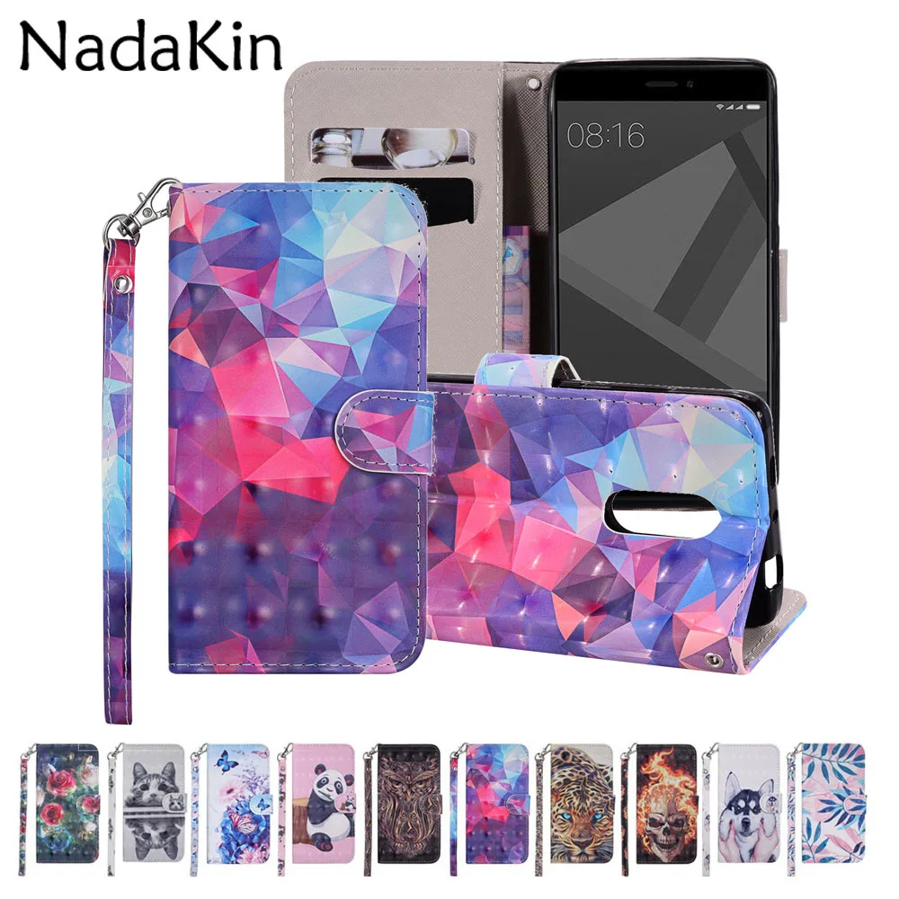 

for Xiaomi Redmi 6 6A 5A Note 4 4X Flip Book Cover Wallet Holder Credit Card Slots 3D Painted Leather Case with Hand Rope