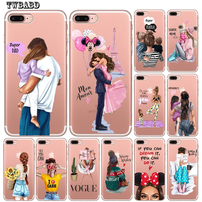 Модный чехол для телефона с надписью Super mom Dad Girl Baby iPhone 8 7 6 6S Plus X XS MAX XR 10 мягкий