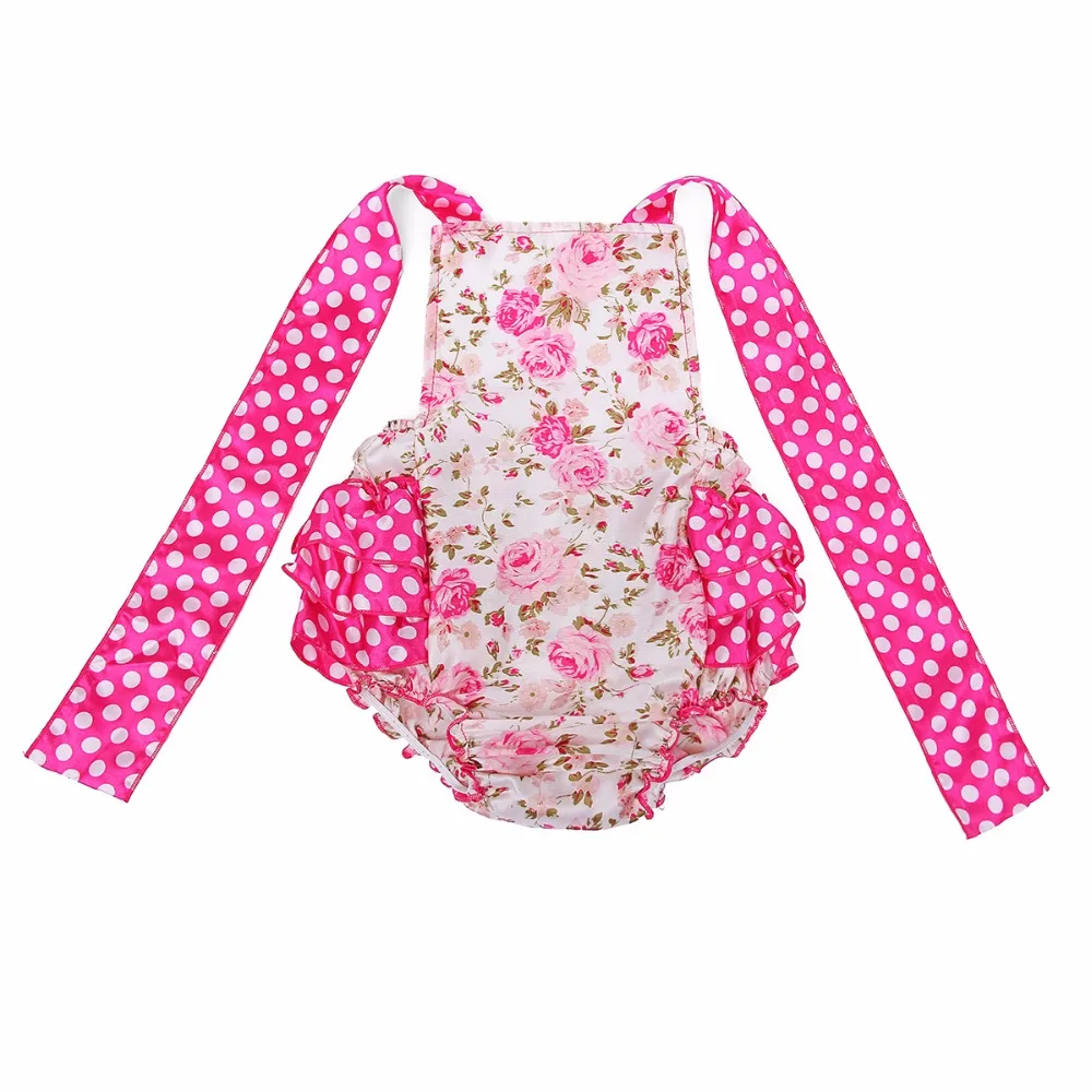 Baby Girl Bubble Bodysuit Floral and Dots Print Ruffled Sunsuit Kids