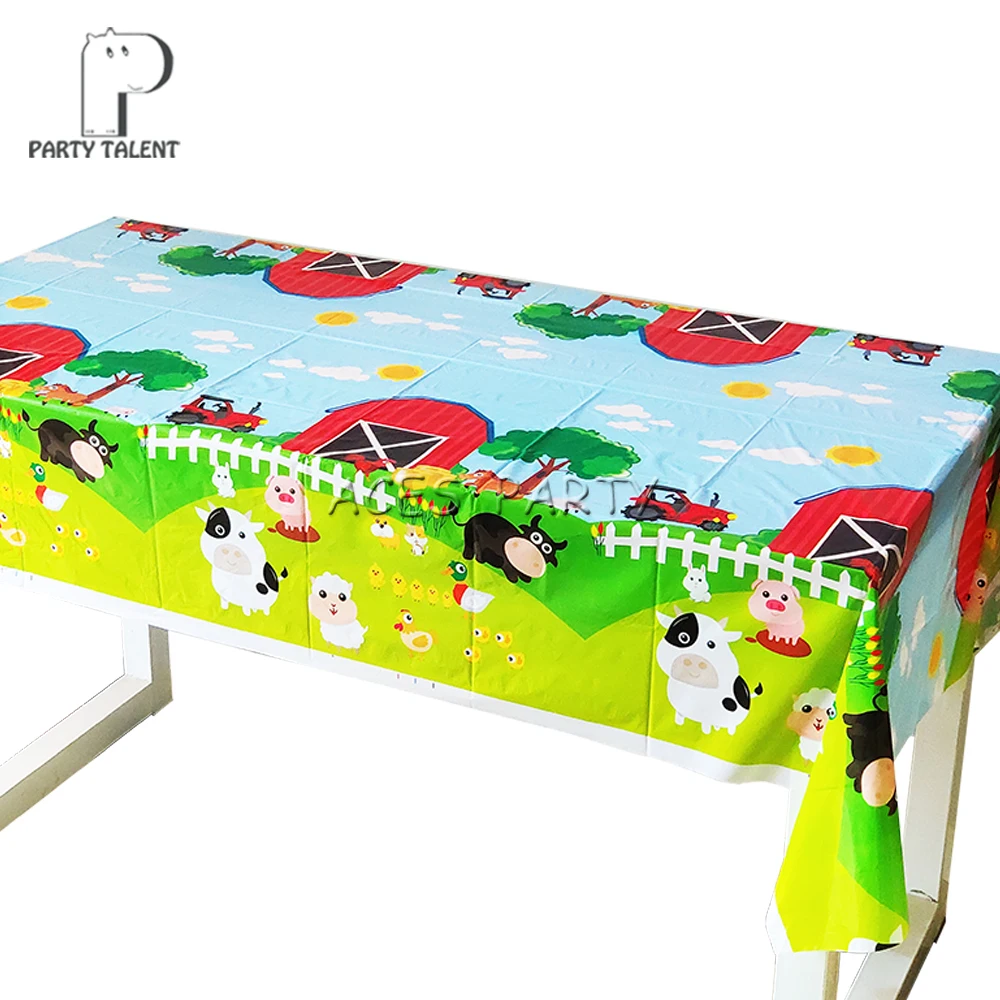 Boys Kids Farm Animal theme table cloth table cover, birthday party Tableware Balloon Candy Box Flag Plate Cup Party Supplies