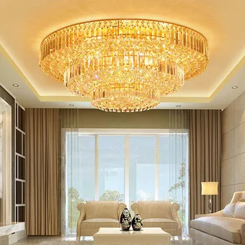 

Golden atmosphere living room ceiling lamp colorful LED high light remote control round bedroom room crystal lamp hotel LED lamp