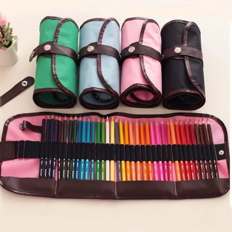

Durable canvas material 48 Holes Pens Bag Pouch School Student Painting Stationery Roll Pencil Case #824 new