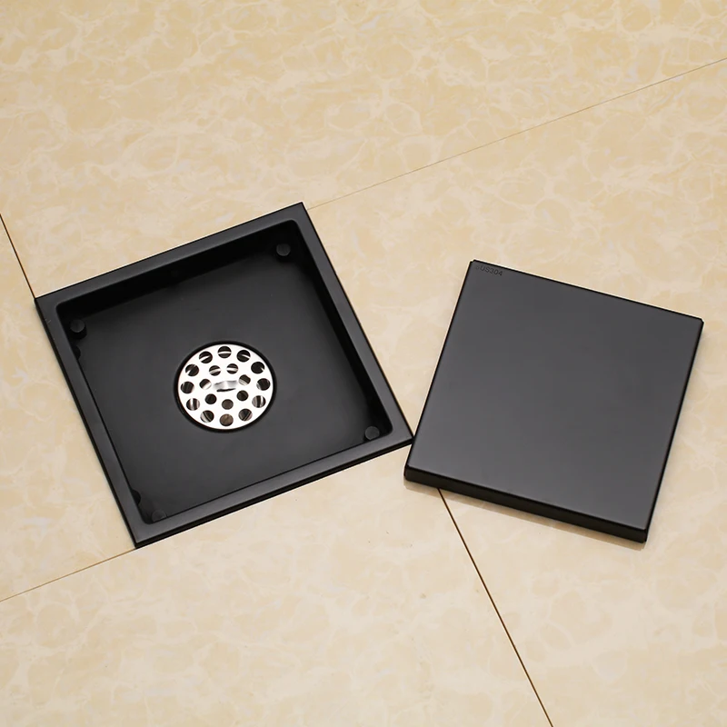 150X150mm Stainless Stee Shower Drain Black Bathroom Floor Drain Tile