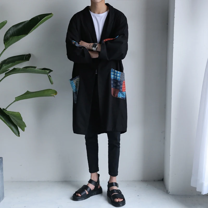 

Spring national trend linen trench male medium-long summer thin lengthen cloak loose outerwear