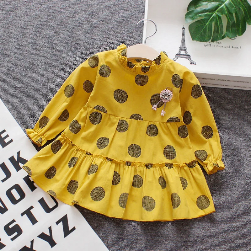 

Baby girl princess dress lantern long sleeve dot printing o-neck A-line cute 100% cotton baby girls autumn dresses 2018