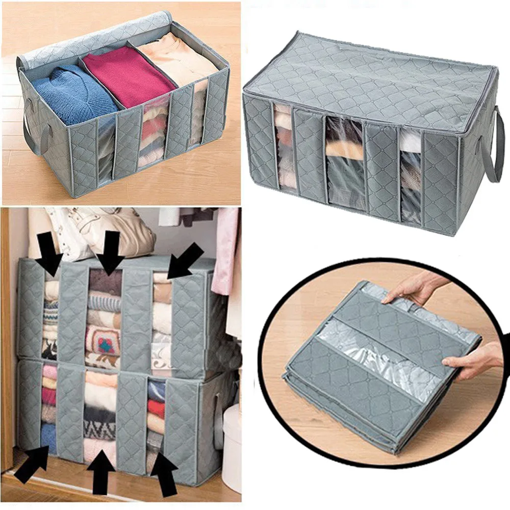 65L Large Storage Bag Charcoal Non woven Folding Clothes Closet ...