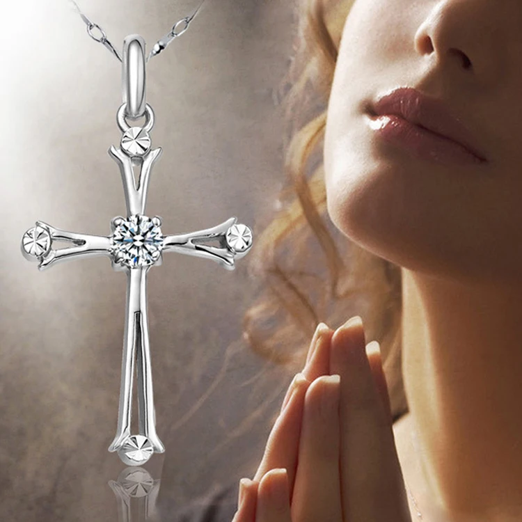 

Without Chain Wholesale Zircon Silver Cross Pendant Necklace Fashion Jewelry Accessories Top Quality Beautiful Christmas gift