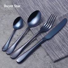 Flatware Set Luxury Cutlery Set 24 Pieces Colorful 18/10 Stainless Steel Blue Metal Knife Fork Dinner Set Western Food Tableware