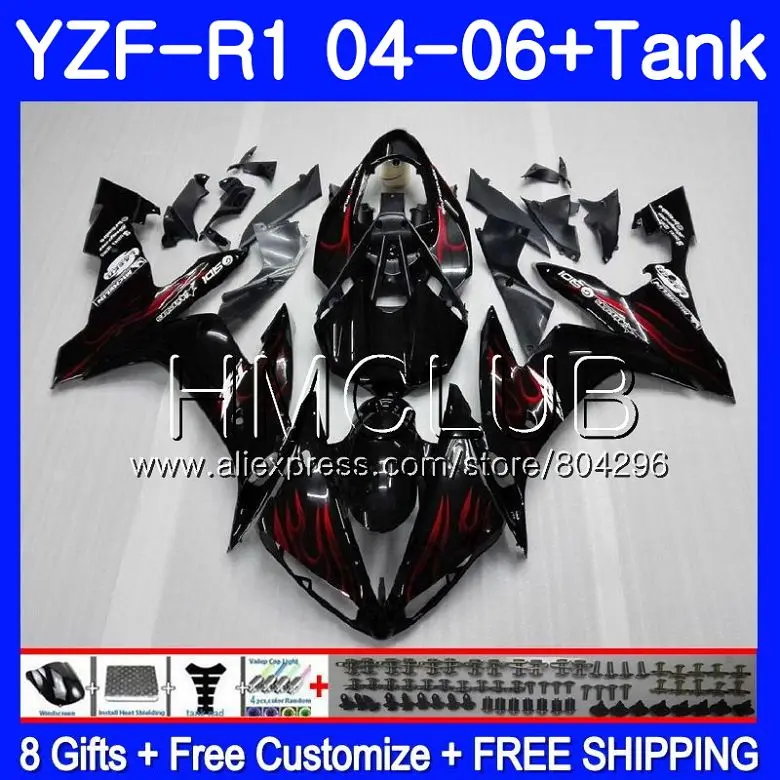 

Body For YAMAHA Red flames YZF1000 YZF R 1 YZF 1000 YZFR1 04 05 06 110HM.5 YZF R1 04 06 YZF-1000 YZF-R1 2004 2005 2006 Fairing