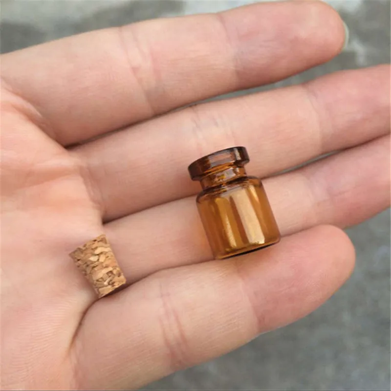 Mini Brown Glass Bottles with Cork, Empty Tiny Glass Vials Jars, Small Gift Bottle, 13*18*6mm, 0.6mL, 100 PCs/Lot