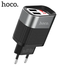 HOCO двойной USB зарядное устройство ЕС США Великобритания вилка адаптер путешествия настенное зарядное устройство с светодиодный дисплей для iPhone Xiaomi huawei samsung мобильный телефон