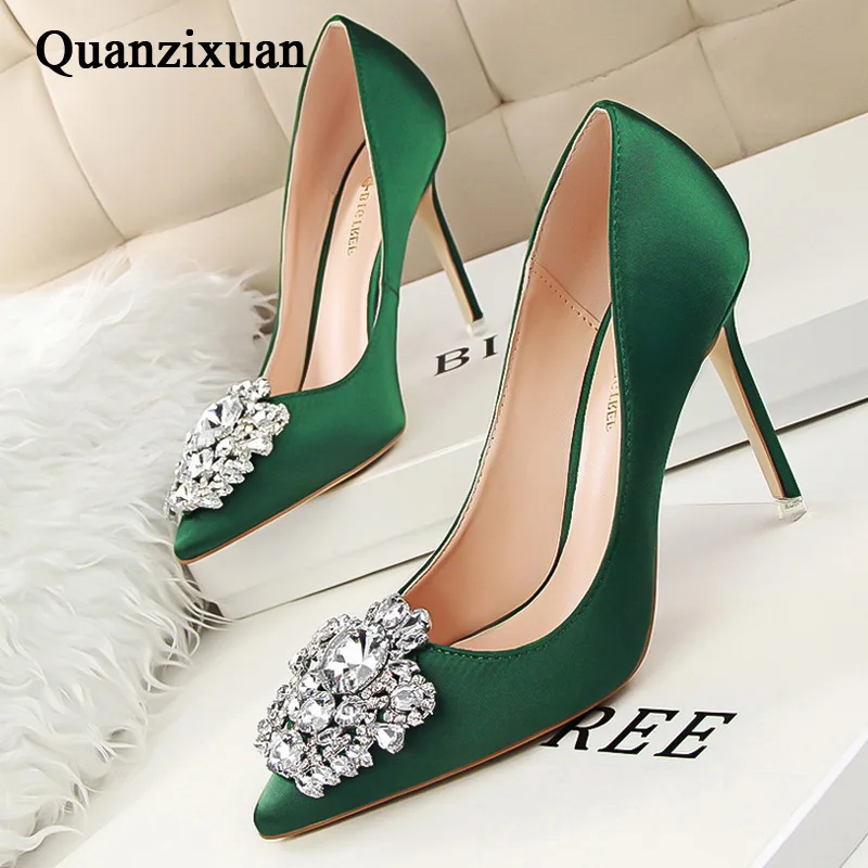 Women Pumps Crystal High Heels Shoes Spring Fashion Women Shoes Pointed Toe Kitten Heels Wedding Shoes Bigtree Shoes Stiletto