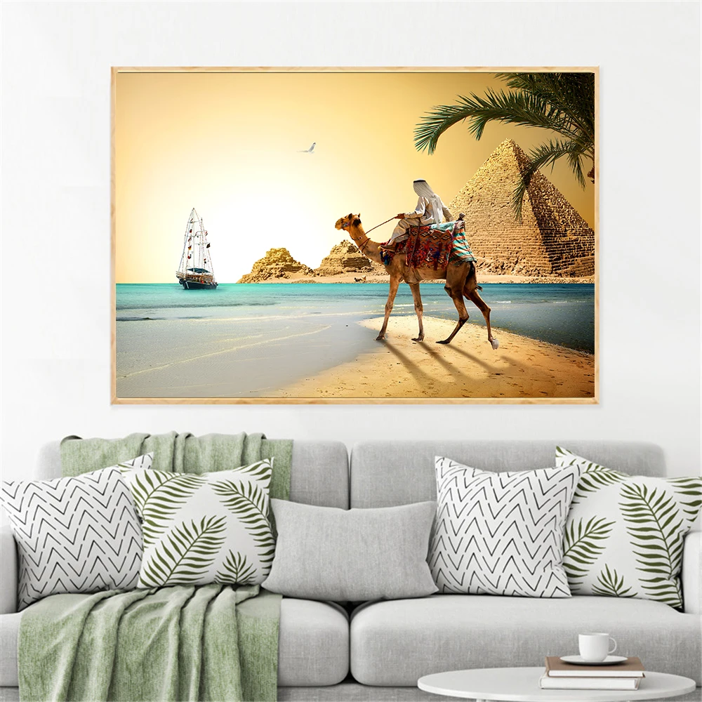 

Desert Camels Egypt Cairo Pyramid Palms Sunset Night Silhouette Sand Modern Minimalist Wall Pictures for Living Room Decoration