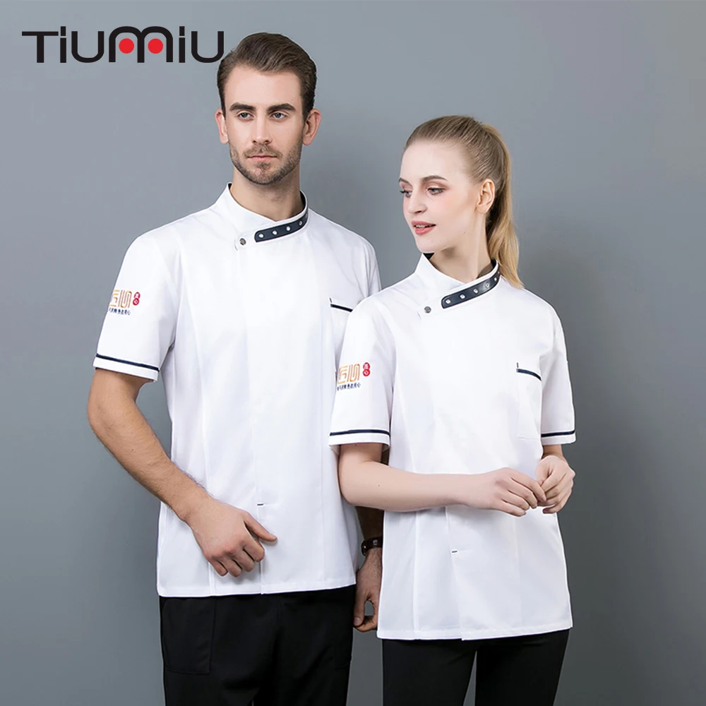 

High Quality Chef Jacket Embroidery Summer Short Sleeve Chef Waiter Work Shirts Food Service Top Restaurant Kitchen Uniform