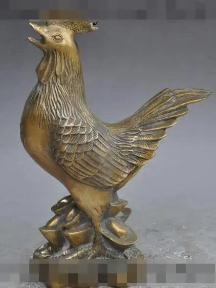 

S01200 9" china bronze wealth money coin ingot animal Chicken Rooster good lucky statue B0403