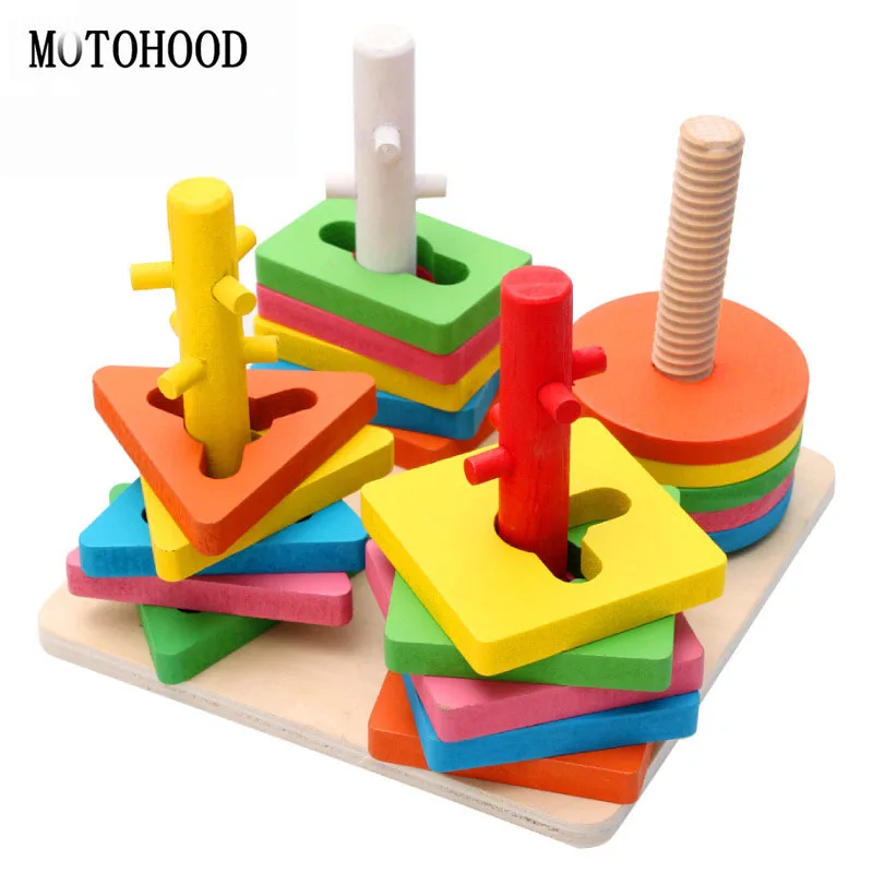 MOTOHOOD Colorful Wood Toys For Children Educational Blocks Assemblage Models & Building Wooden Toy Enlighten Baby Blocks baby-building-blocks-wooden