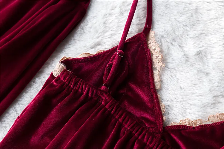 Золотой бархат 4 шт. теплые зимние женские пижамы элегантный кружевной халат пижамы комплект без рукавов ночное розовый синий 925