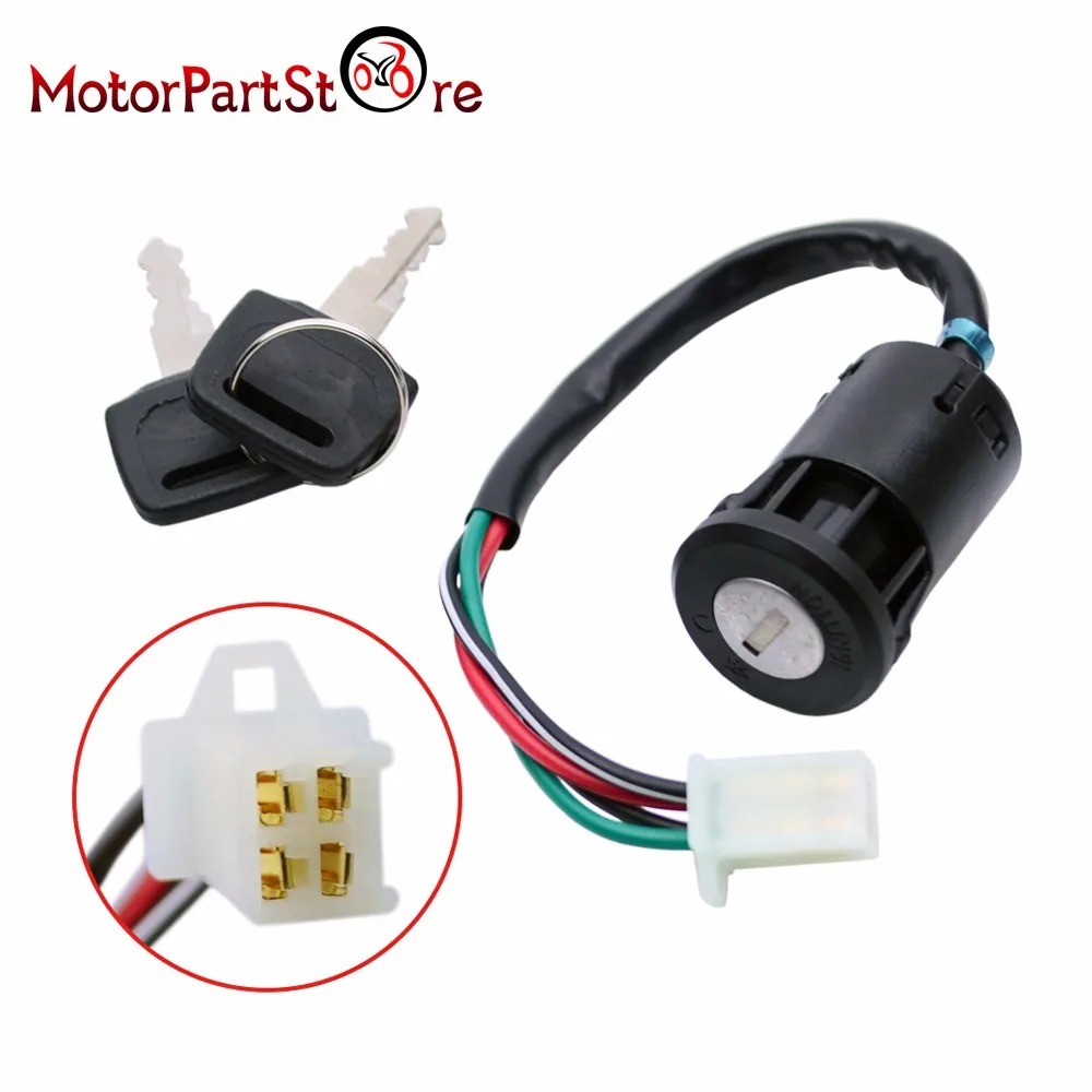 VORIPO 3 Function Left Starter Switch Assembly+4 Wires Ignition Switch Key With Cap Fit For 50cc 70 CC 90cc 110cc 125cc 150cc Taotao Coolster Sunl