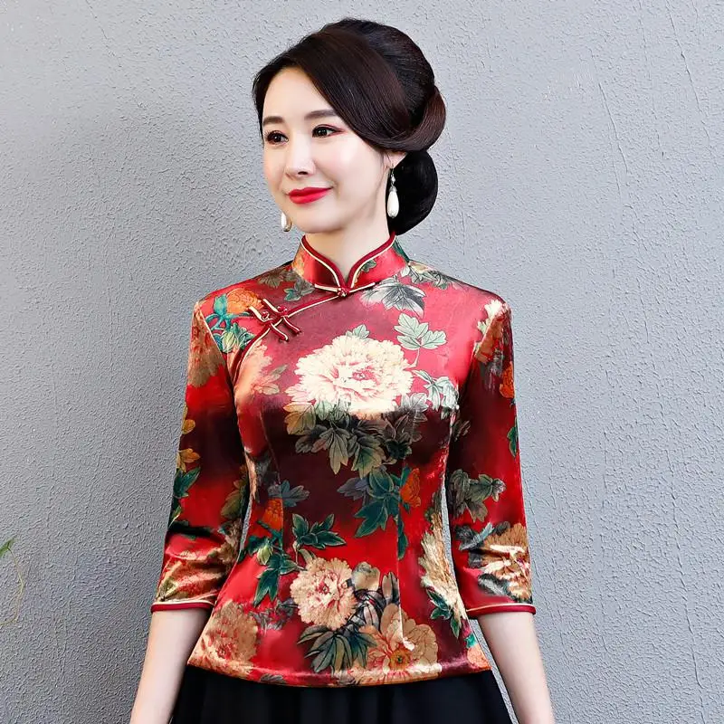 Летняя рубашка в винтажном китайском стиле, женская блуза с воротником-стойкой, женское платье-чонсам, короткое платье Qipao, большие размеры, S-4XL - Цвет: style 2