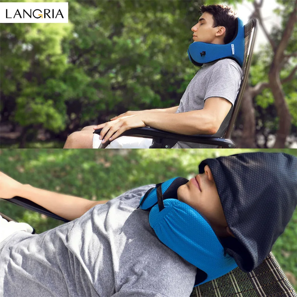 LANGRIA Travel Pillow 6-in-1 Long Haul Astronaut Memory Foam with Detachable Hood Adjustable Neck Size Side Elastic Pocket Neck11
