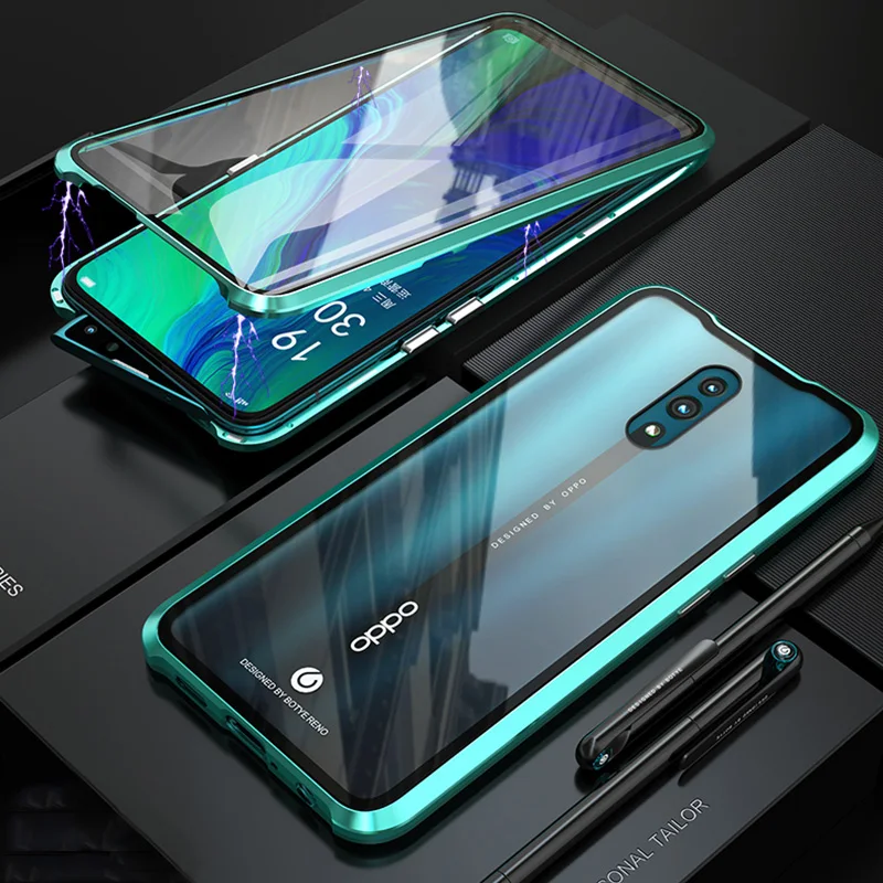 Магнитный металлический чехол из закаленного стекла для OPPO Reno 6 4 закаленное