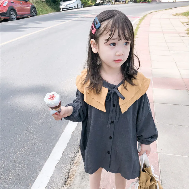 

DFXD 2019 Preppy Style Spring Toddler Girl Dresses Cotton Long Sleeve Cute Baby Princess Costume Kids Party Dress For Girls 2-8Y