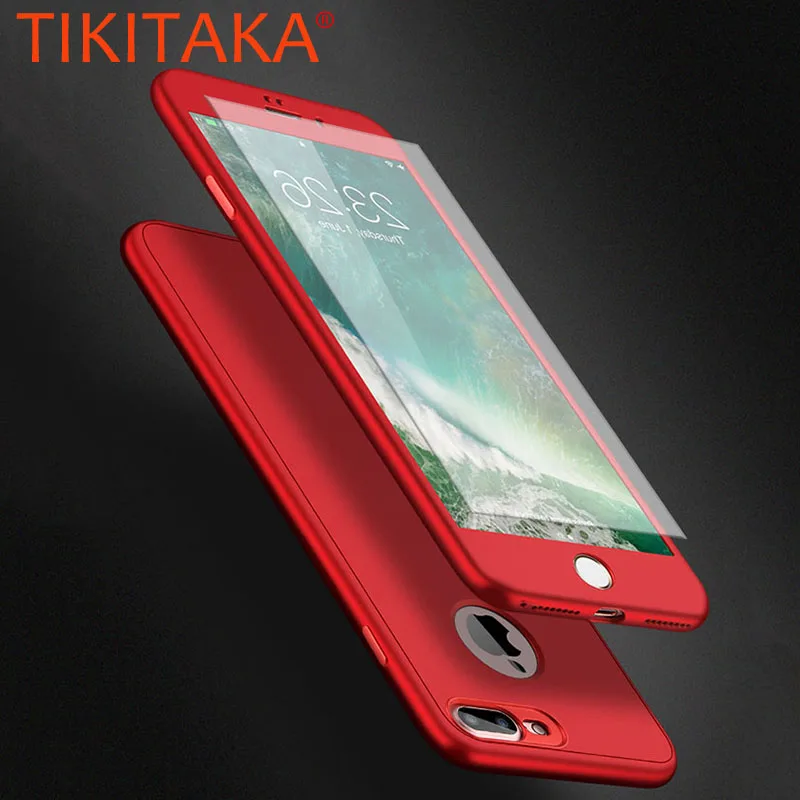 

360 Degree Full Cover Case For iphone 7 6 6s Plus Fundas Ultra thin Soft Silicone Phone Cases Free Glass Screen Film Capa