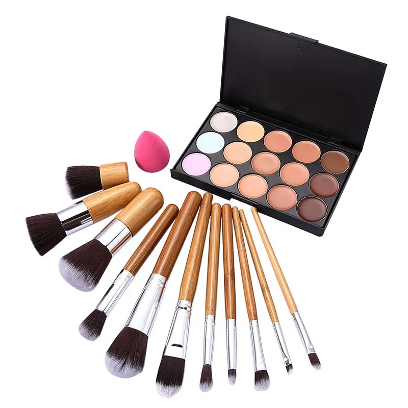

Cometic Beauty Makeup 15 Colors Face Concealer Cream Palette+11pcs Makeup Brushes Set+ Cosmetic Puff Maquiagem Foundation Set