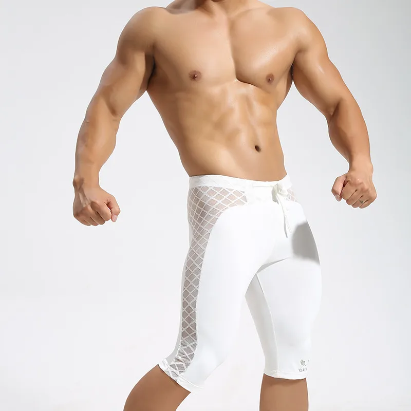 Мужские шорты для фитнеса в стиле пэчворк, мужские быстросохнущие шорты, мужские леггинсы, мужские шорты - Цвет: Белый