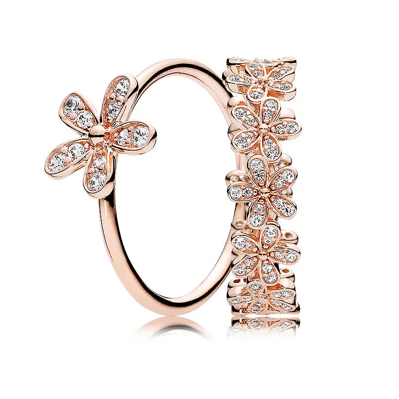 Аутентичные кольцо из стерлингового серебра 925 Роза ослепительно кольцо с маргариткой стек для Для женщин Свадебная вечеринка подарок