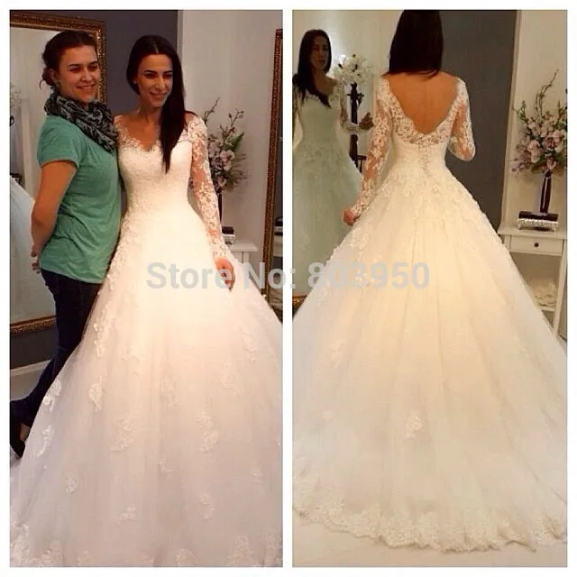 

Vestido De Noiva Cheap Vestido De Festa Longo Sexy Sheer Full Sleeve Zipper Back Tulle Wedding Dress Bridal Gown Plus Size